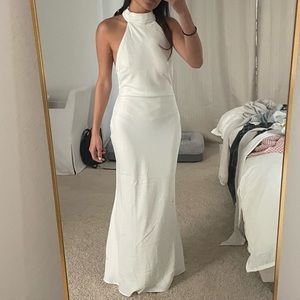 x REVOLVE Evianna Satin Gown in Ivory